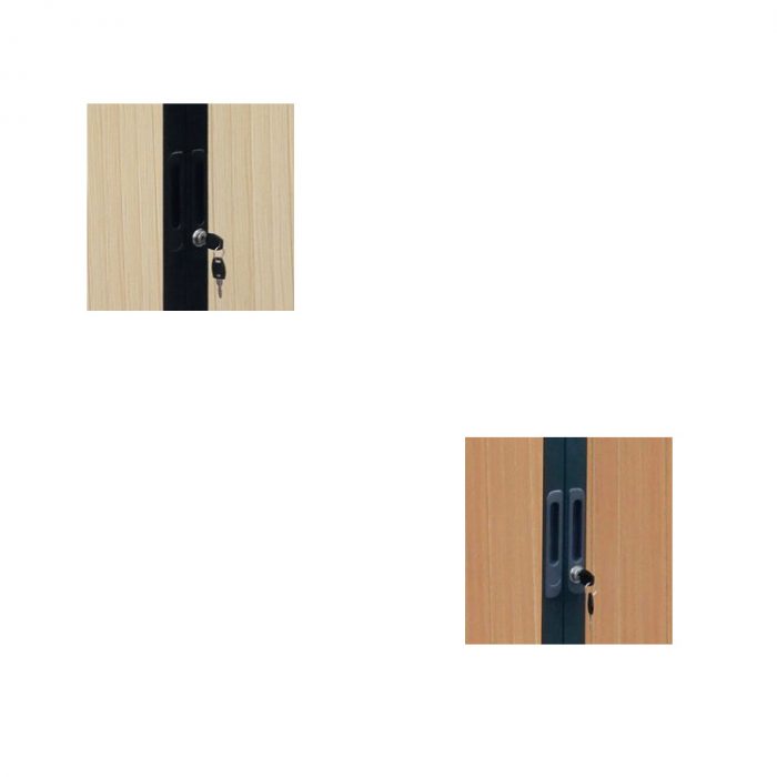 Armoire basse à rideaux PVC finition bois